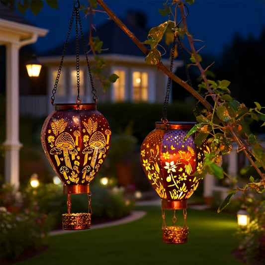 Solar Hot Air Balloon Lantern – Auto-On, Hollow-Out Projection, Weatherproof