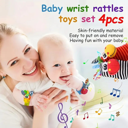 A set Newborn Baby Cartoon Animal Wrist Bell Rattle Socks