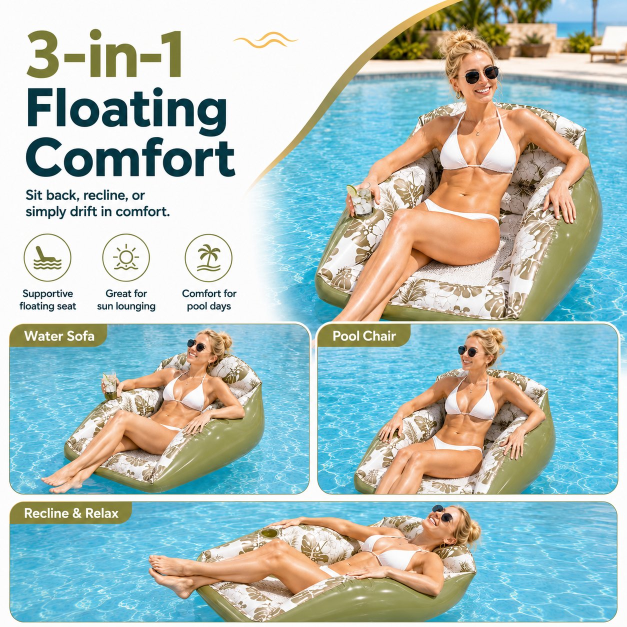 🛋️ 3-in-1 Inflatable Pool Lounge Chair
