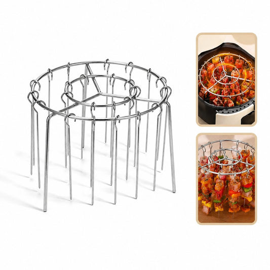 Air Fryer Grill Skewer Rack with 24 Vertical Stainless Steel Kabob Skewers