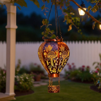 Solar Hot Air Balloon Lantern – Auto-On, Hollow-Out Projection, Weatherproof
