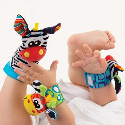 A set Newborn Baby Cartoon Animal Wrist Bell Rattle Socks