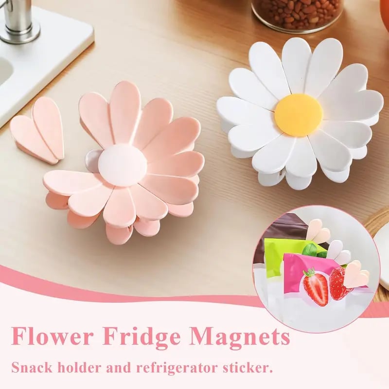 Fridge Magnetic Chip Clips (6 Bag Clips + 1 Magnetic Base) 🍒🌸 Cute Food Sealing Clips