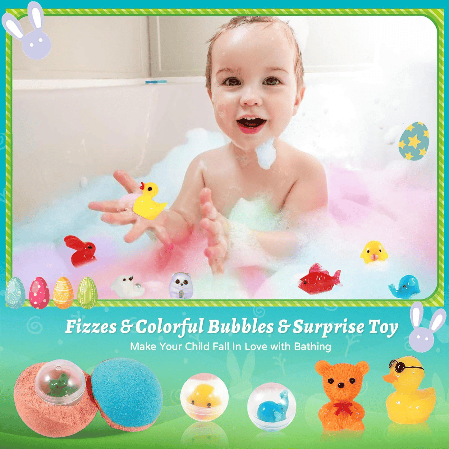 🛁 Natural Bath Bombs for Kids with Mega Bubbles & Surprise Inside ✨