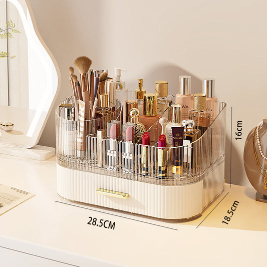 ⏳Time-Limited Special⏰💄💥💯Makeup Organizer with Drawers and 360° Rotating Brush Holder, Large Capacity Cosmetic Storage for Vanity, Skincare, Perfume, Hair Accessories, Lipstick & Jewelry