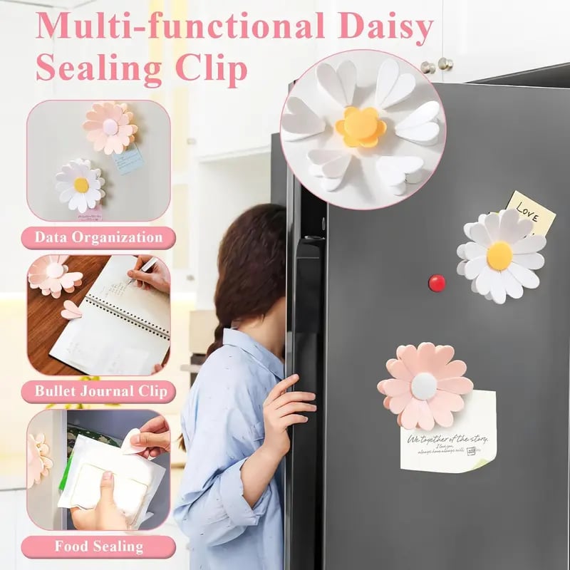Fridge Magnetic Chip Clips (6 Bag Clips + 1 Magnetic Base) 🍒🌸 Cute Food Sealing Clips