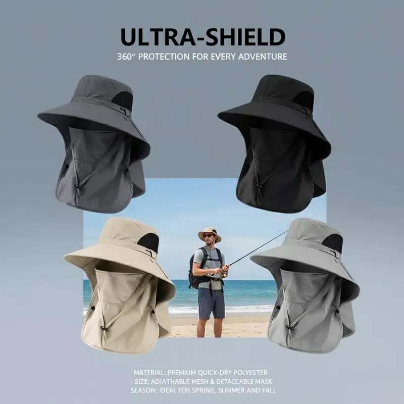 🌞Summer Fisherman's Hat Detachable Outdoor Sun-Protective Face Covering🏕️ (Adjustable & Lightweight Comfort & Unisex Fit)