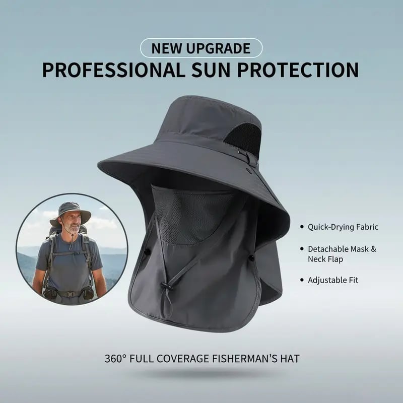 🌞Summer Fisherman's Hat Detachable Outdoor Sun-Protective Face Covering🏕️ (Adjustable & Lightweight Comfort & Unisex Fit)