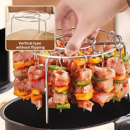 Air Fryer Grill Skewer Rack with 24 Vertical Stainless Steel Kabob Skewers