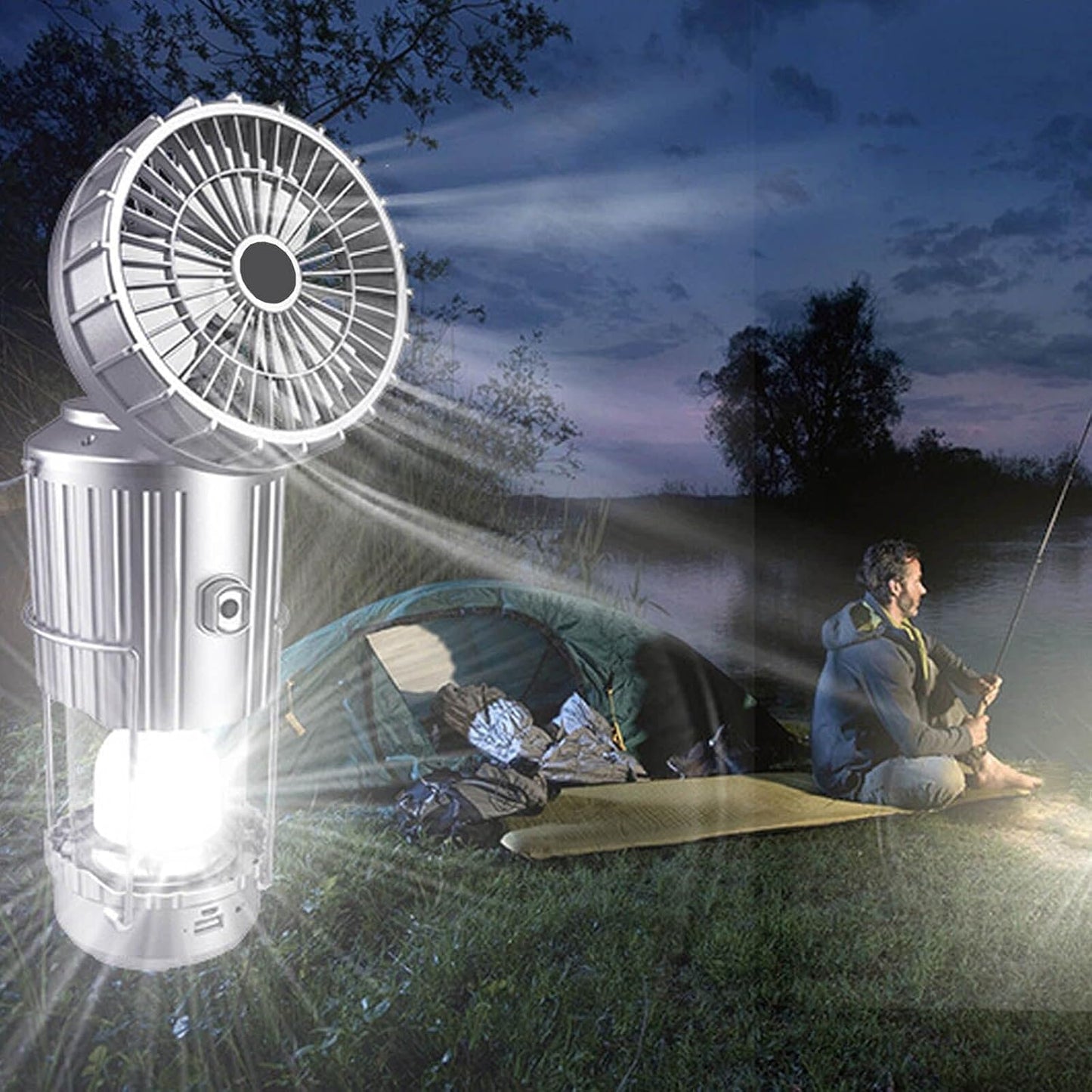 Outdoor portable multi-functional solar fan lamp