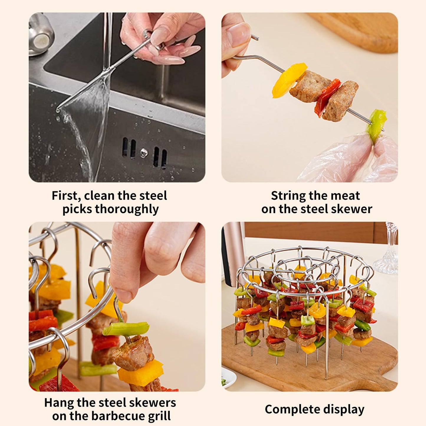 Air Fryer Grill Skewer Rack with 24 Vertical Stainless Steel Kabob Skewers