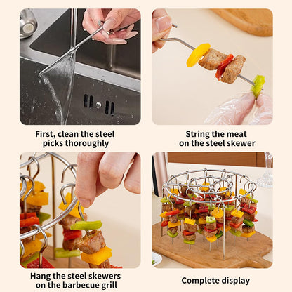 Air Fryer Grill Skewer Rack with 24 Vertical Stainless Steel Kabob Skewers