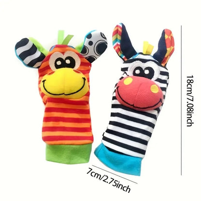 A set Newborn Baby Cartoon Animal Wrist Bell Rattle Socks