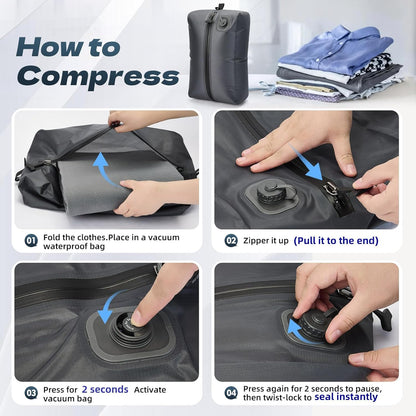 ⏳Time-Limited Special⏰One-Touch Vacuum Storage Bags - Pump-Free with USB-C Charging, Waterproof Airtight Compression for Clothes, Bedding, Travel Gear - Space Saver for Suitcases, Hiking & Camping