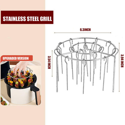 Air Fryer Grill Skewer Rack with 24 Vertical Stainless Steel Kabob Skewers