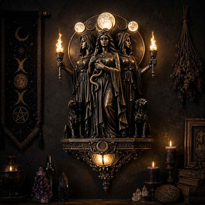 Triple Goddess Hecate LED Wall Sconce – Wiccan Witchy Torch Wall Light