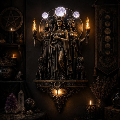 Triple Goddess Hecate LED Wall Sconce – Wiccan Witchy Torch Wall Light