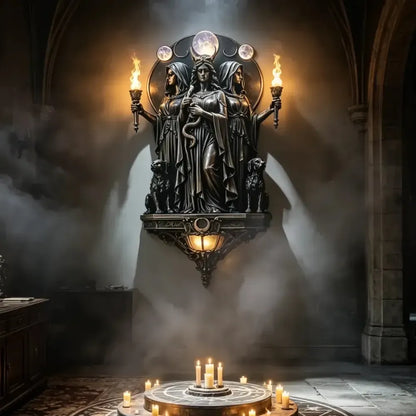 Triple Goddess Hecate LED Wall Sconce – Wiccan Witchy Torch Wall Light