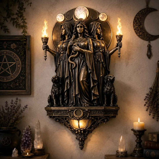 Triple Goddess Hecate LED Wall Sconce – Wiccan Witchy Torch Wall Light