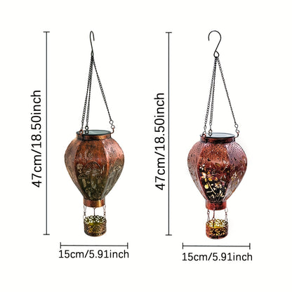Solar Hot Air Balloon Lantern – Auto-On, Hollow-Out Projection, Weatherproof