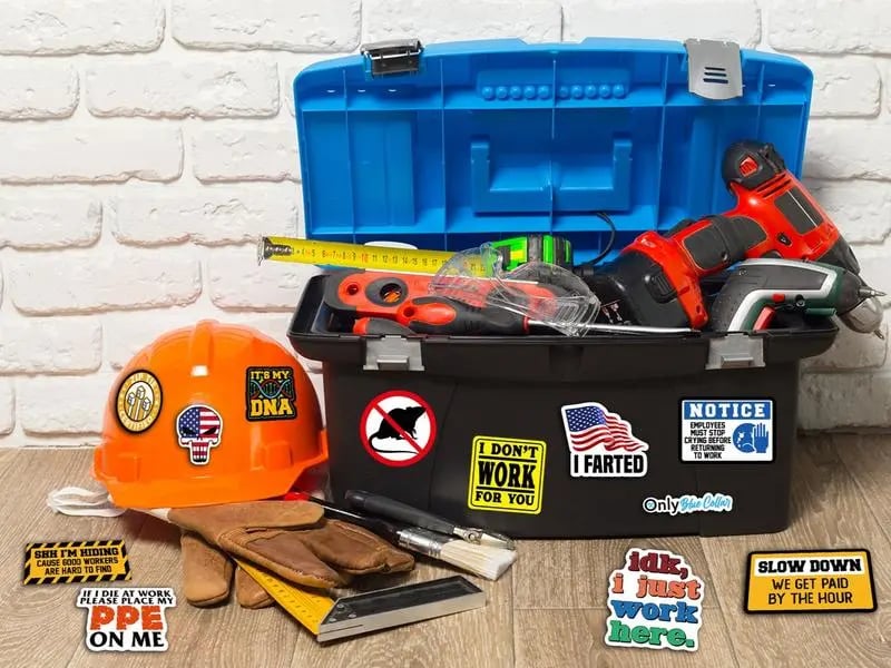 🔥🔥150Pcs Blue Collar Funny Stickers 👷‍♂️