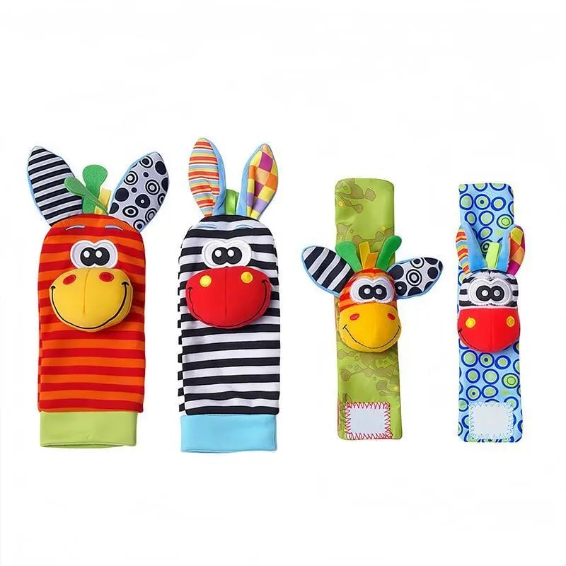 A set Newborn Baby Cartoon Animal Wrist Bell Rattle Socks