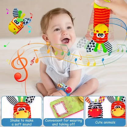 A set Newborn Baby Cartoon Animal Wrist Bell Rattle Socks