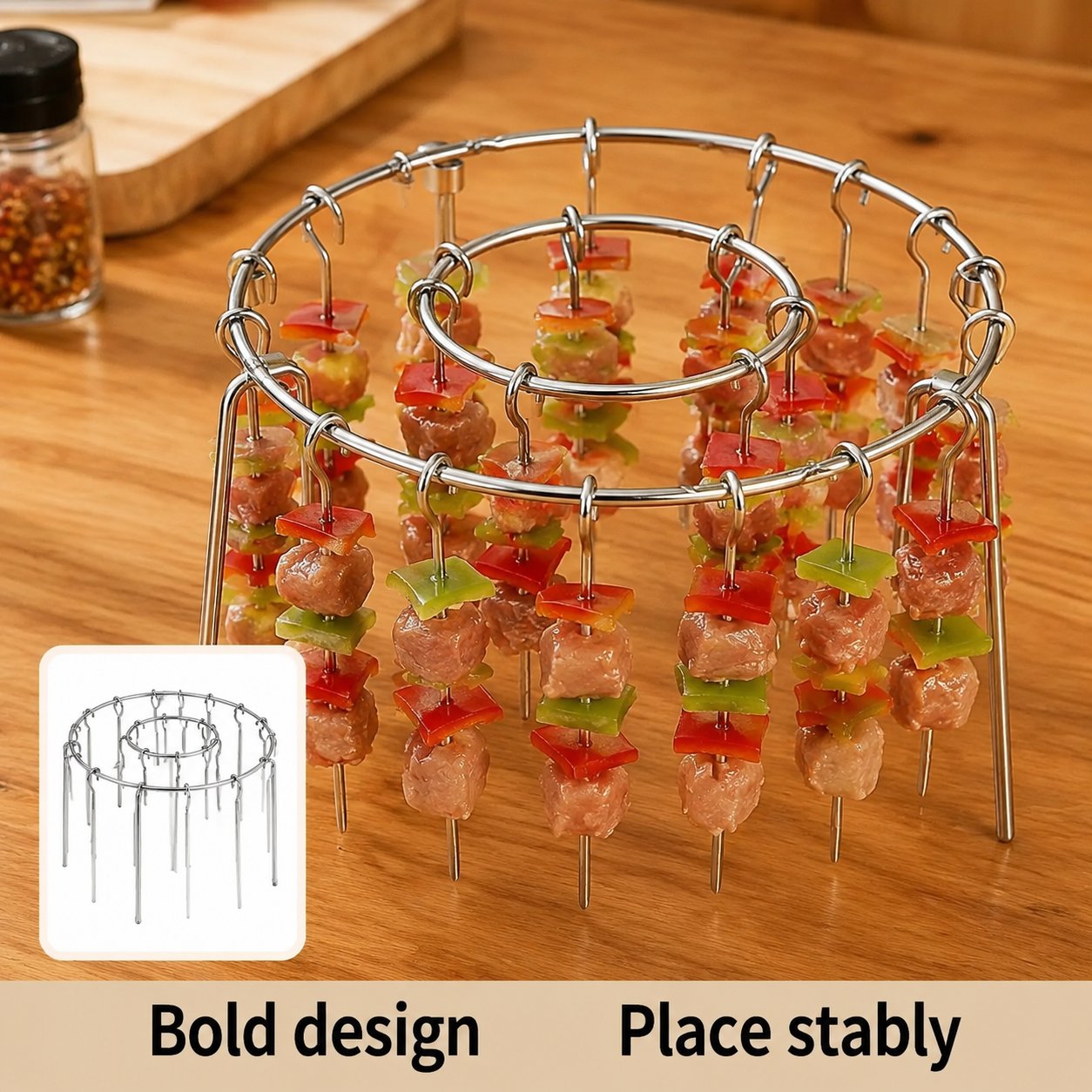 Air Fryer Grill Skewer Rack with 24 Vertical Stainless Steel Kabob Skewers