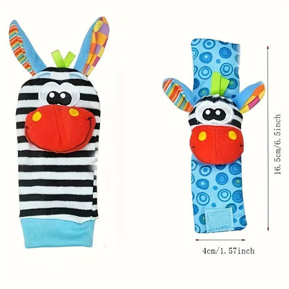 A set Newborn Baby Cartoon Animal Wrist Bell Rattle Socks