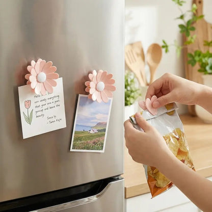 Fridge Magnetic Chip Clips (6 Bag Clips + 1 Magnetic Base) 🍒🌸 Cute Food Sealing Clips