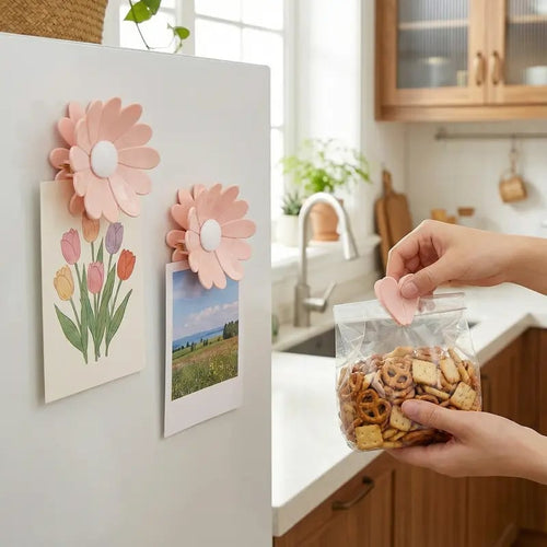 Fridge Magnetic Chip Clips (6 Bag Clips + 1 Magnetic Base) 🍒🌸 Cute Food Sealing Clips