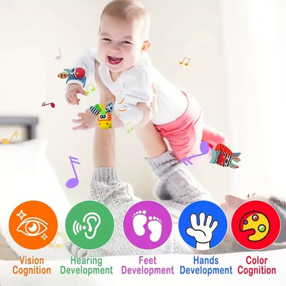A set Newborn Baby Cartoon Animal Wrist Bell Rattle Socks