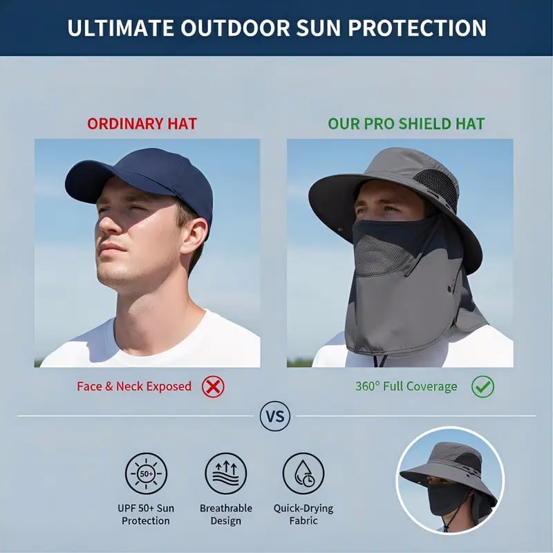 🌞Summer Fisherman's Hat Detachable Outdoor Sun-Protective Face Covering🏕️ (Adjustable & Lightweight Comfort & Unisex Fit)