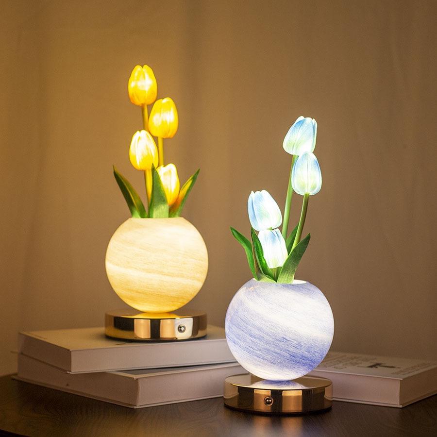 Tulip Planet LED Lamp Decorative Flower Light Touch Control Night Light Romantic Gift for Couple for Family