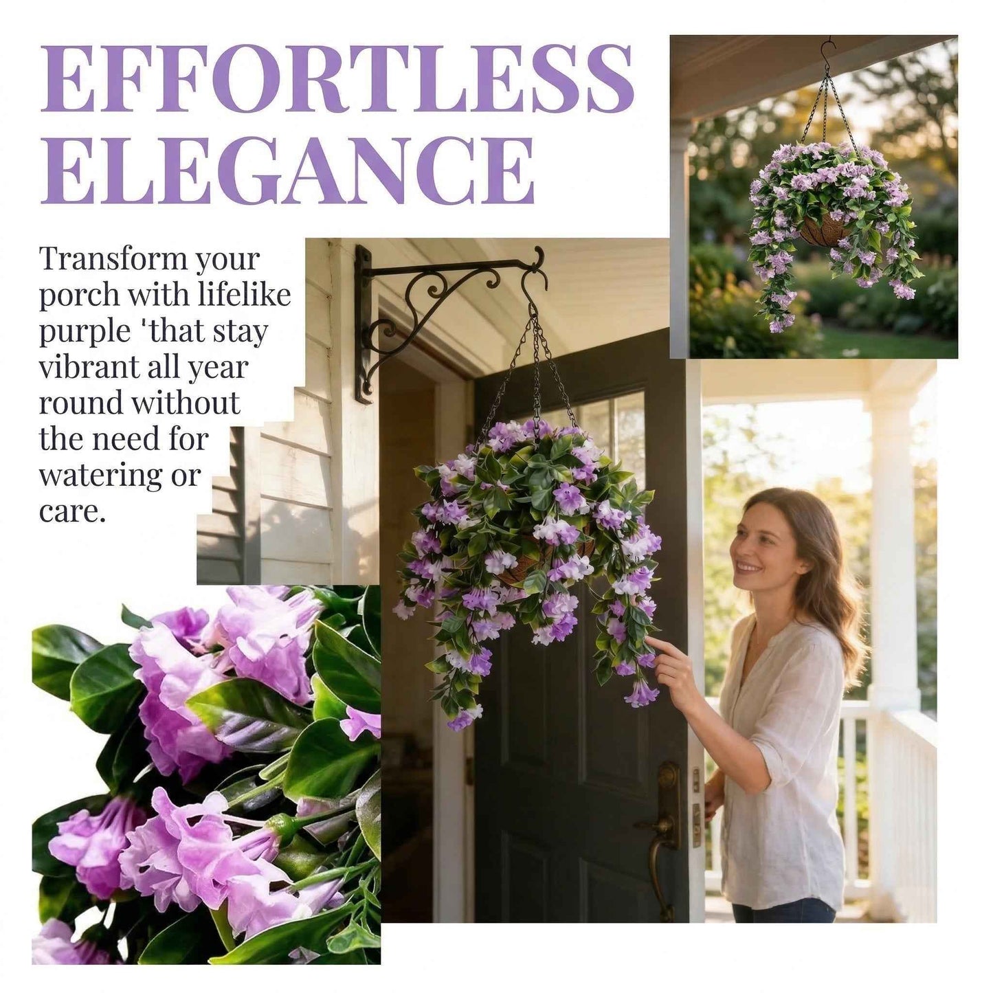 1 Faux Crepe Myrtle Hanging Baskets – UV Resistant Artificial Flower Planters with Coconut Liner & Metal Chain