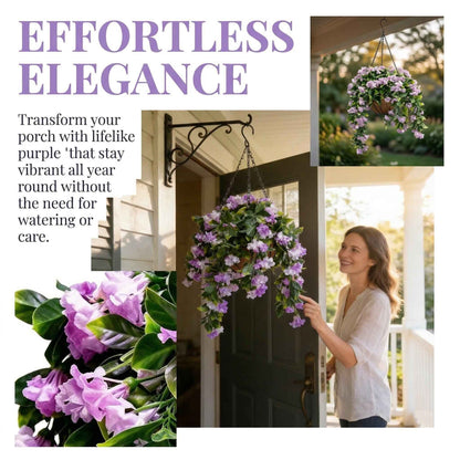 1 Faux Crepe Myrtle Hanging Baskets – UV Resistant Artificial Flower Planters with Coconut Liner & Metal Chain