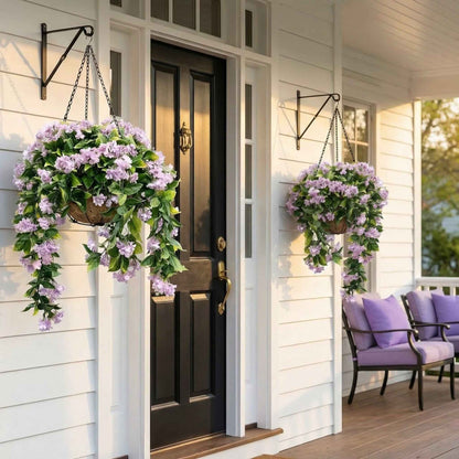 1 Faux Crepe Myrtle Hanging Baskets – UV Resistant Artificial Flower Planters with Coconut Liner & Metal Chain