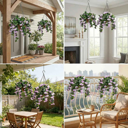 1 Faux Crepe Myrtle Hanging Baskets – UV Resistant Artificial Flower Planters with Coconut Liner & Metal Chain